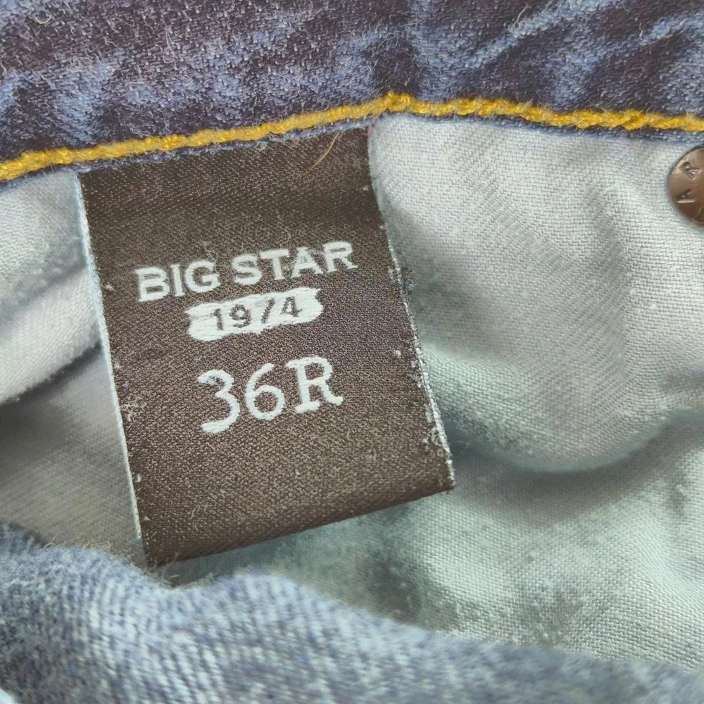Big Star 1974 Union Jeans Mens 36x32 Blue Regular Straight Distressed‎ Denim